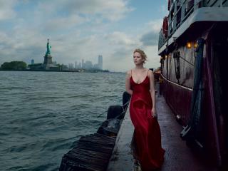 Jennifer Lawrence Red Dress For Vogue 2017 wallpaper