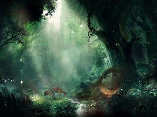 jungle, fantasy, deer wallpaper