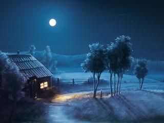 Landscape Night Moon Stars wallpaper