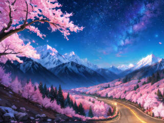 Landscape Starry Blossoms Wallpaper