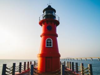 lighthouse, sea, pier Wallpaper