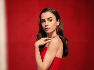 Lily Collins Red HD wallpaper