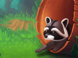 Little Raccoon In Forest Arwork wallpaper