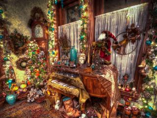 lodgings, christmas tree, clock wallpaper