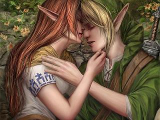 love, kiss, elfs Wallpaper