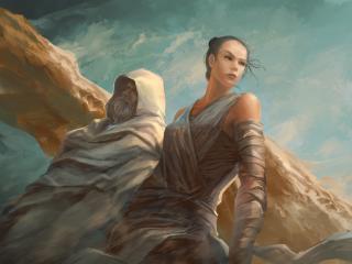 Luke Skywalker and Rey wallpaper