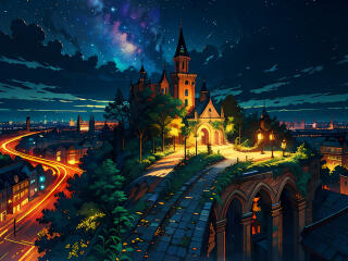 Magical Castle HD Anime Night Wallpaper