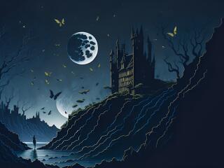 Majestic Castle and a Beautiful Moon Landscape wallpaper
