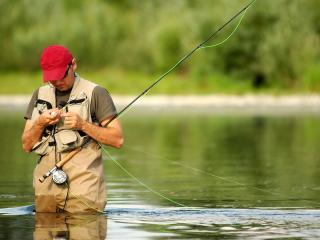 man, river, fishing Wallpaper