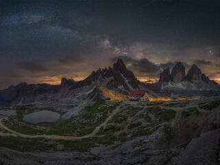 Milky Way above Tre Cime di Lavaredo HD Italy wallpaper
