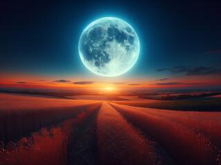 Moon Over Tranquil Fields HD Wallpaper
