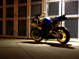 motorcycle, backyard, night wallpaper