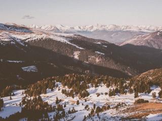 mountains, valley, snow Wallpaper