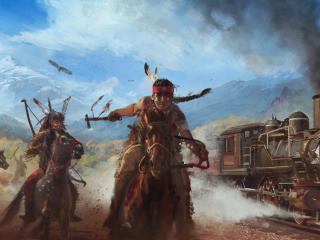 Native American Train Chasing Art wallpaper