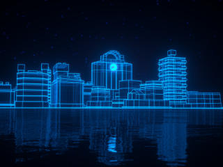 Neon Blue Light 3D Architecture wallpaper