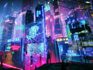 Neons in Futuristic City HD Skyscraper wallpaper