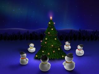 new year, snowman, christmas tree Wallpaper