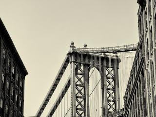 new york, bridge, sky Wallpaper