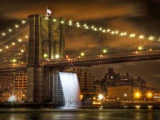 new york, bridge, waterfall wallpaper