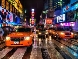 new york, night, taxi wallpaper