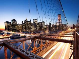 new york, sunset, bridge Wallpaper