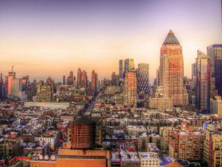 new york, sunset, buildings Wallpaper