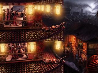 Night in Chinas Small Town Art wallpaper