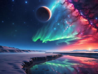 Northern Lights and Planets HD Space Background Wallpaper