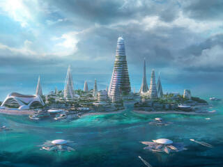 Ocean City Digital Illustration wallpaper