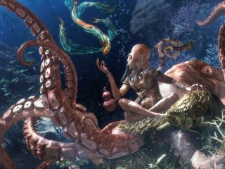 octopus, under water, beings Wallpaper