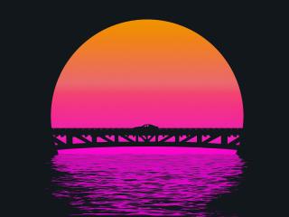 Outrun Style Car Moving On The Bridge wallpaper
