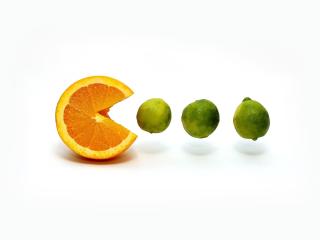 pacman, orange, lemon Wallpaper