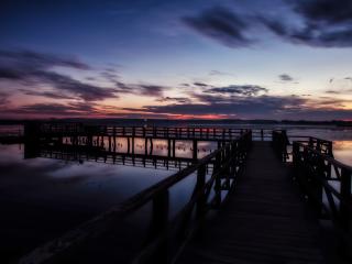 pier, lake, sunset Wallpaper