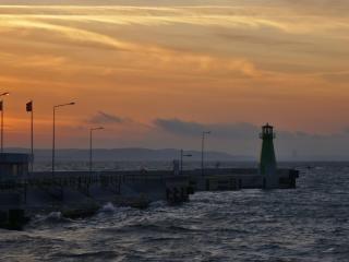 pier, lighthouse, sea Wallpaper