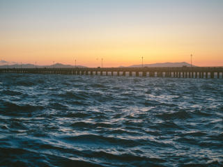 pier, sea, waves Wallpaper