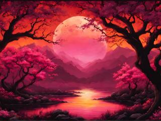 Pink Amazing Sunset HD Landscape wallpaper