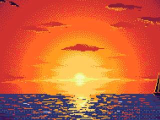 Pixel Sunset Digital Art wallpaper