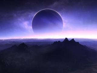Planet And Mountains Artistic Wallpaper
