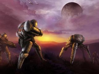 planet, cyborgs, soldiers wallpaper