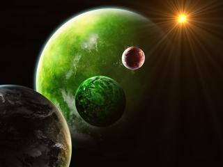 planets, green, red wallpaper