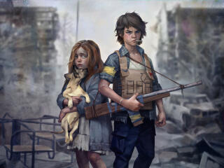 Post Apocalyptic Siblings Illustration wallpaper