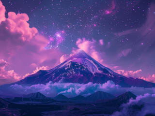 Purple Majestic Volcano Under Starry Night Sky wallpaper