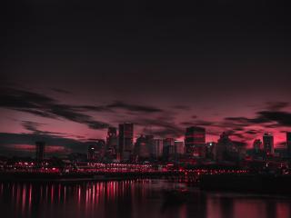 Red Night Panorama Buildings Lights And Red Sky wallpaper