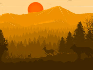 Red Sun Artistic Forest wallpaper