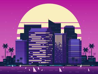Retro Style City Purple Background wallpaper