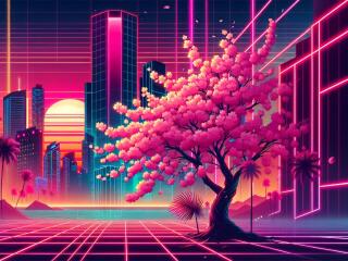 Retro Wave HD Cherry Blossom Tree Wallpaper