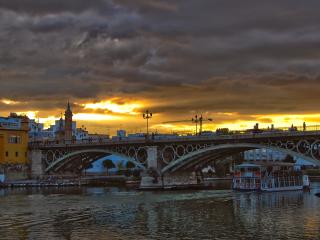 river, bridge, clouds wallpaper
