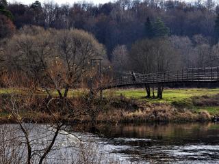river, bridge, trees wallpaper