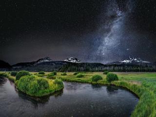 River Near Mountains in Night View wallpaper