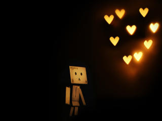 Robot Toy and Hearts With Lights wallpaper